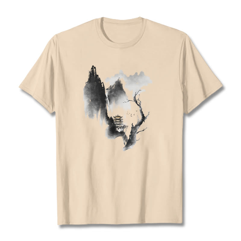 Foviel Pavilion Tree Geese Around The Mountains Pattern Tee T-shirt