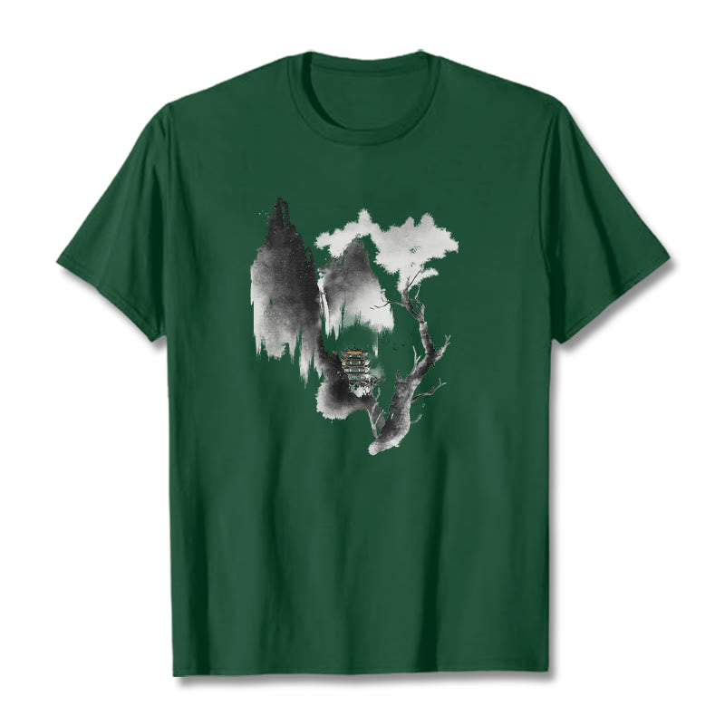 Foviel Pavilion Tree Geese Around The Mountains Pattern Tee T-shirt
