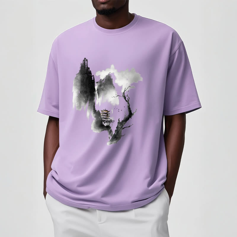 Foviel Pavilion Tree Geese Around The Mountains Pattern Tee T-shirt