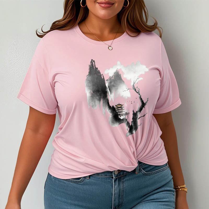 Foviel Pavilion Tree Geese Around The Mountains Pattern Tee T-shirt