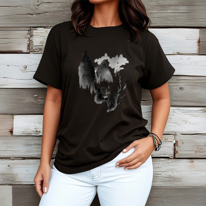 Foviel Pavilion Tree Geese Around The Mountains Pattern Tee T-shirt