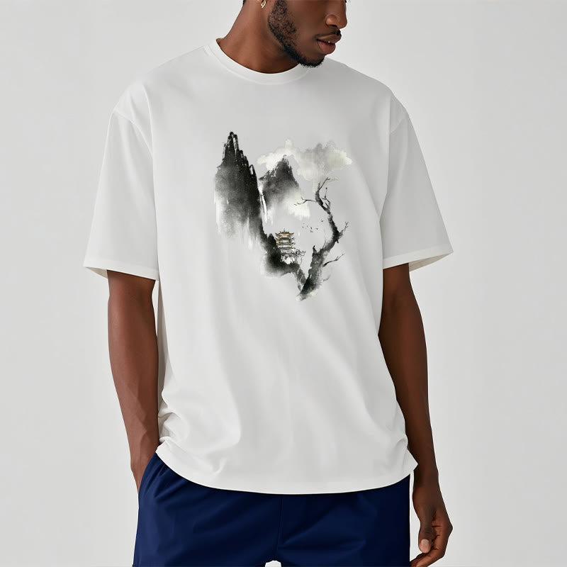 Foviel Pavilion Tree Geese Around The Mountains Pattern Tee T-shirt