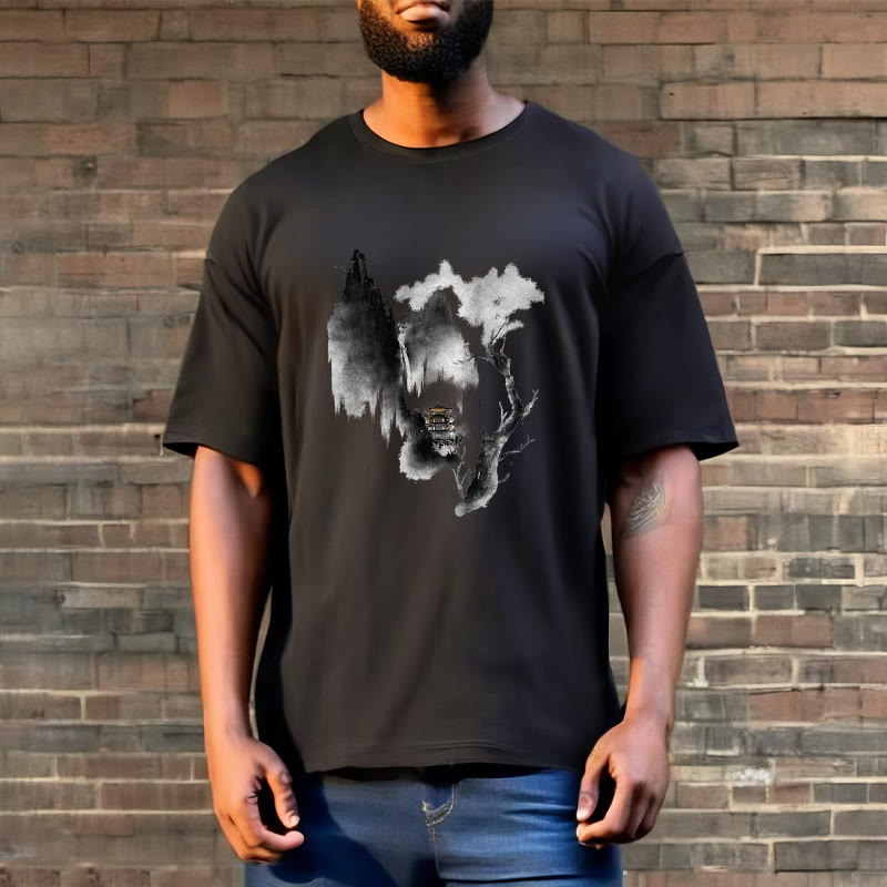 Foviel Pavilion Tree Geese Around The Mountains Pattern Tee T-shirt