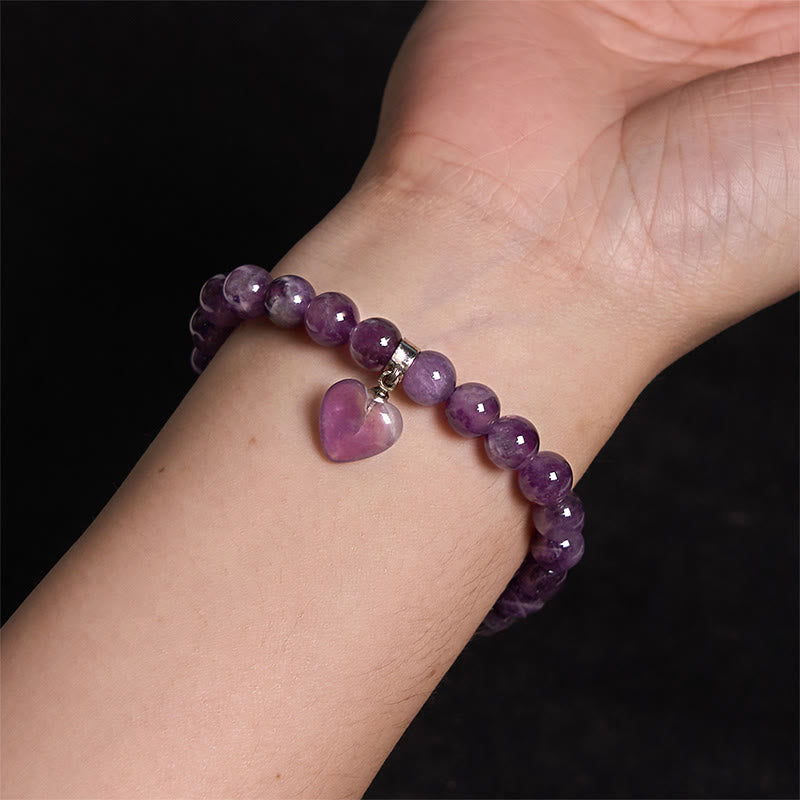 Foviel Natural Quartz Love Heart Healing Beads Bracelet