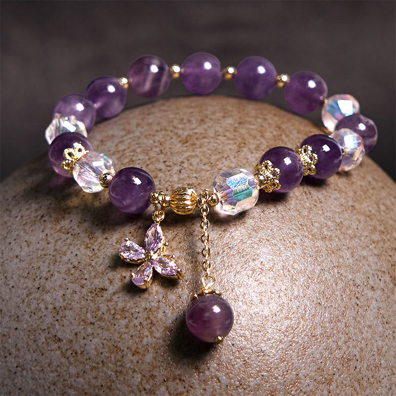 Foviel Natürliche Amethyst Kristall Spirituelle Schmetterling Charm Armband