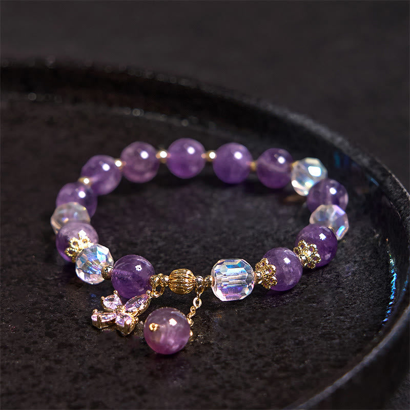 Foviel Natürliche Amethyst Kristall Spirituelle Schmetterling Charm Armband