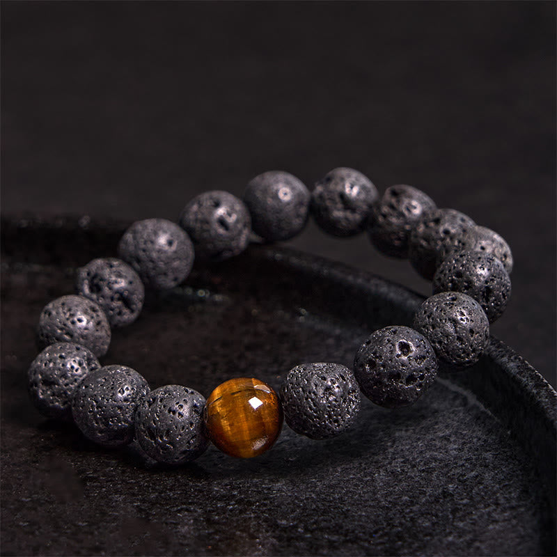 Foviel Lava Rock Tiger Eye Stone Peace Healing Bracelet