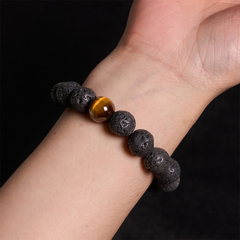 Foviel Lava Rock Tiger Eye Stone Peace Healing Bracelet