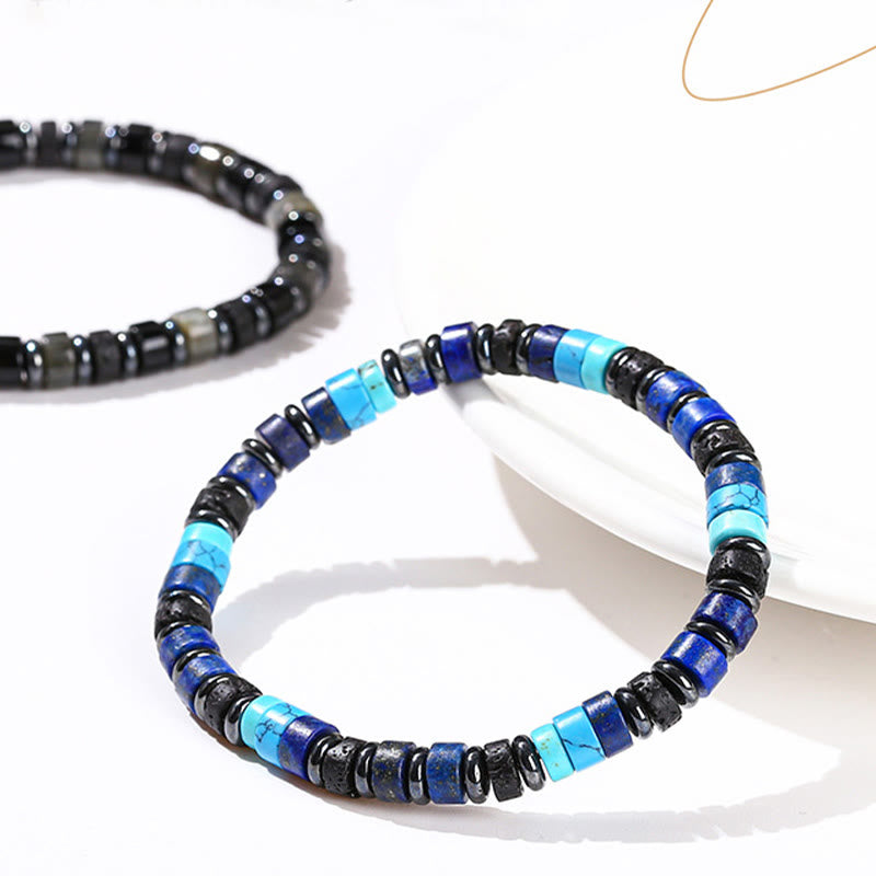 Buddha Stones Hematite Turquoise Lazurite Lava Rock Black Glitter Stone Support Bracelet - image 9