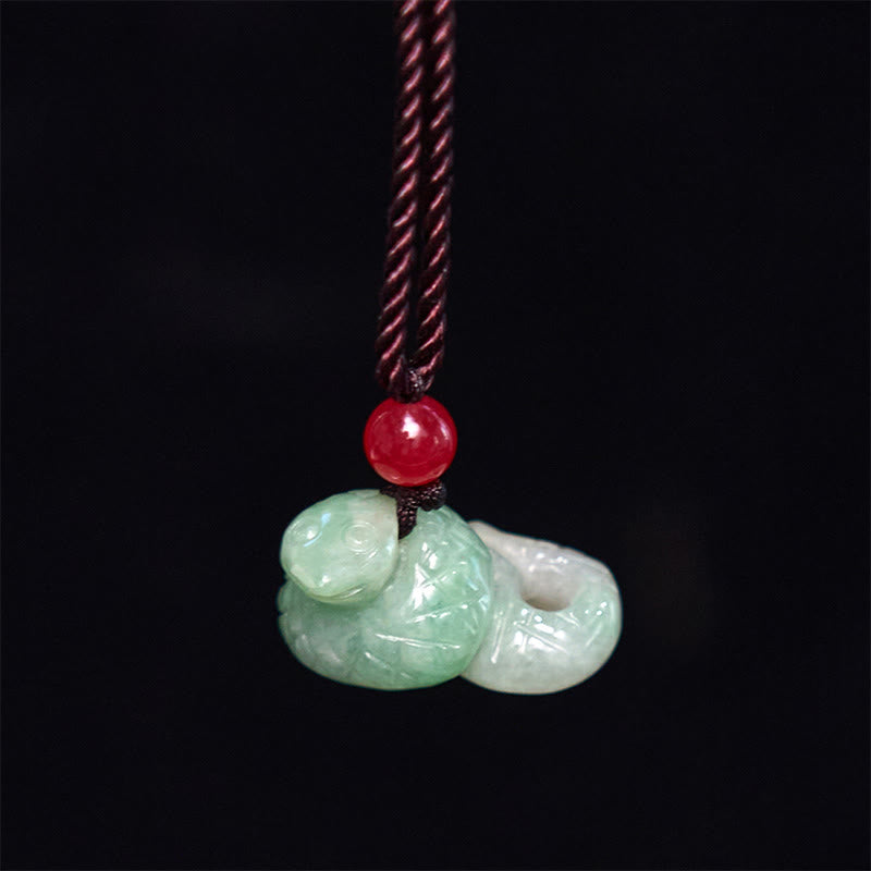 Foviel Chinese Zodiac Year of the Snake Natural Jade Luck Necklace Pendant