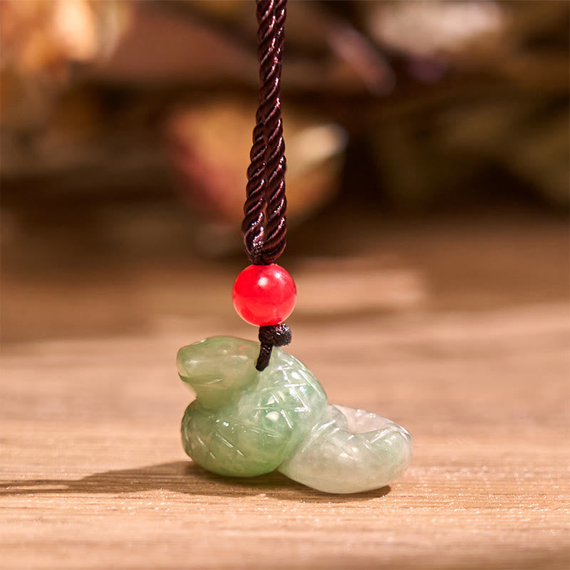 Foviel Chinese Zodiac Year of the Snake Natural Jade Luck Necklace Pendant