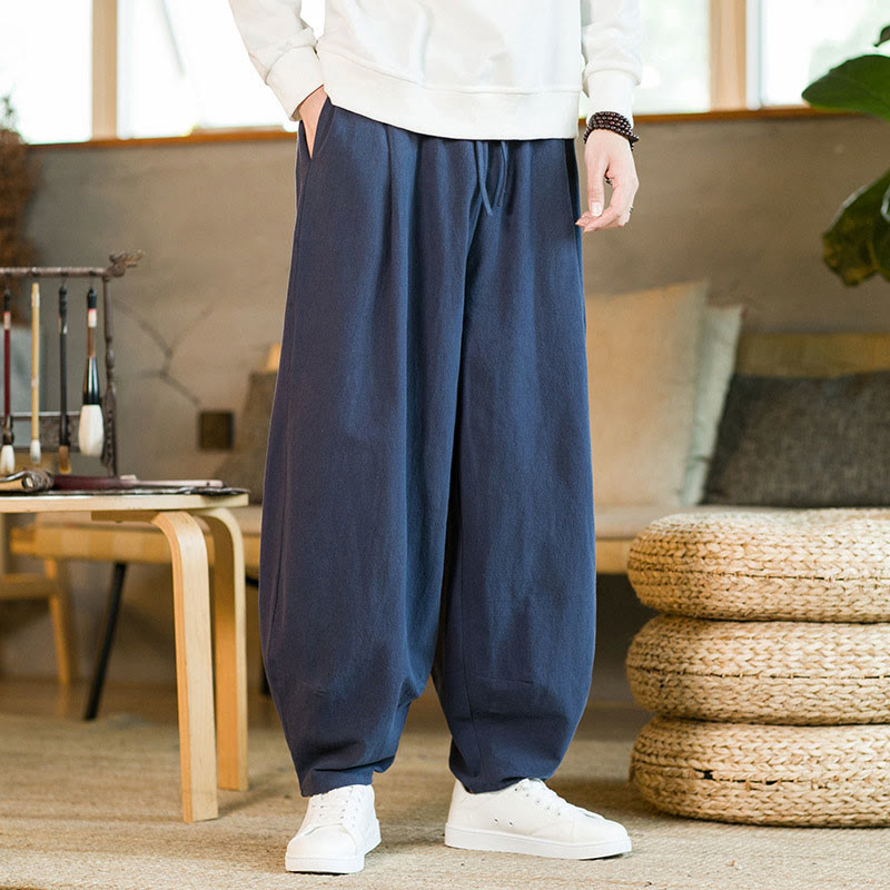 Buddha Stones Solid Color Drawstring Men's Harem Pants With Pockets - DarkBlue - US/UK/AU46,EU56 (5XL) - image 0