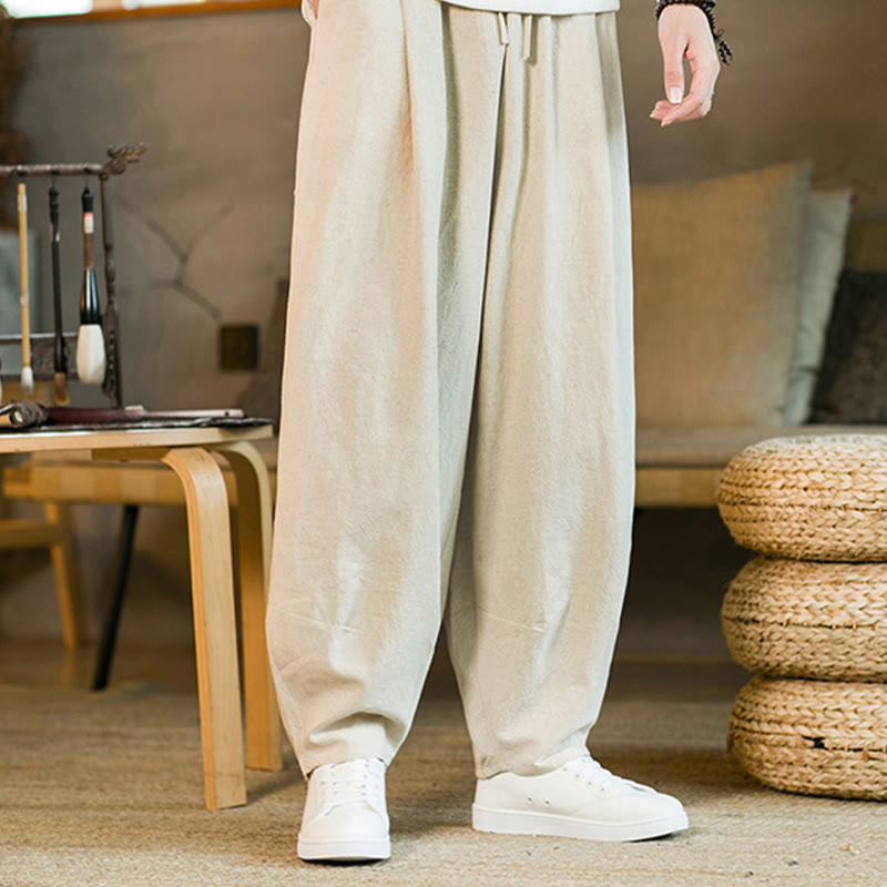 Buddha Stones Solid Color Drawstring Men's Harem Pants With Pockets - Beige - US/UK/AU46,EU56 (5XL) - image 24