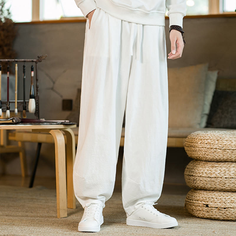 Buddha Stones Solid Color Drawstring Men's Harem Pants With Pockets - White - US/UK/AU46,EU56 (5XL) - image 17