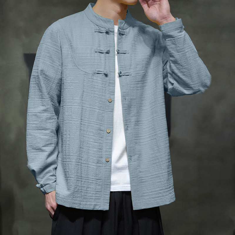 Foviel Solid Color Half Frog-button Tang Suit Cotton Linen Men's Jacket Shirt