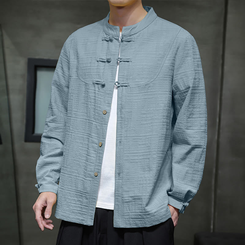 Foviel Solid Color Half Frog-button Tang Suit Cotton Linen Men's Jacket Shirt