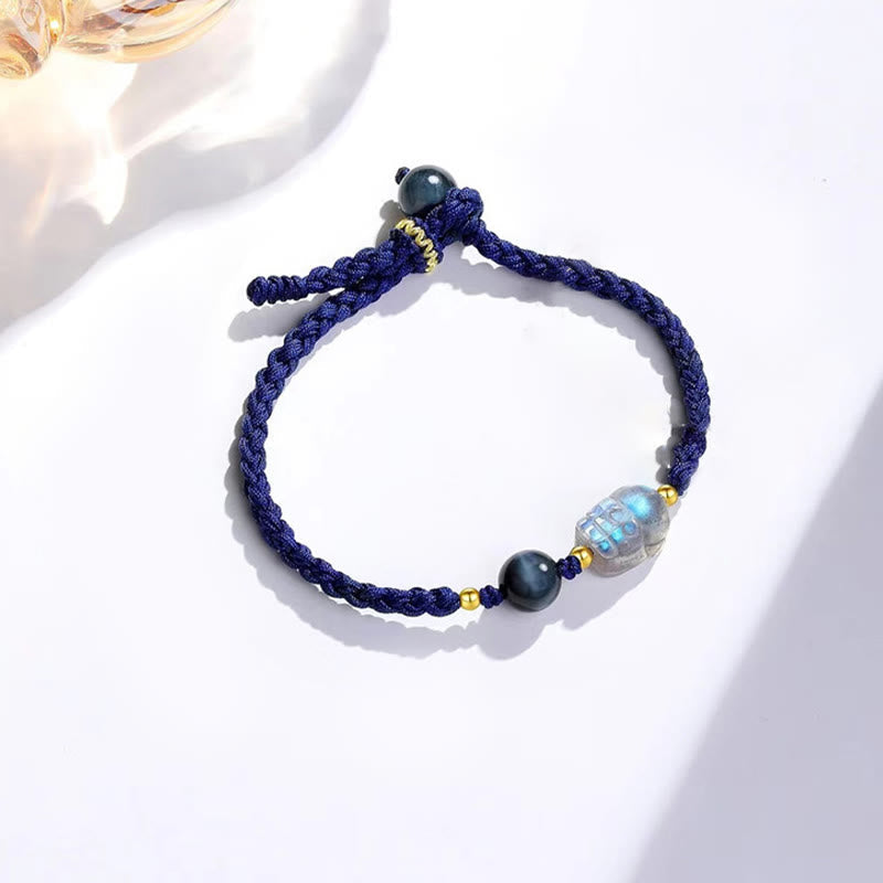 Foviel Moonstone PiXiu Blue Tiger Eye Fu Character Healing Couple String Bracelet