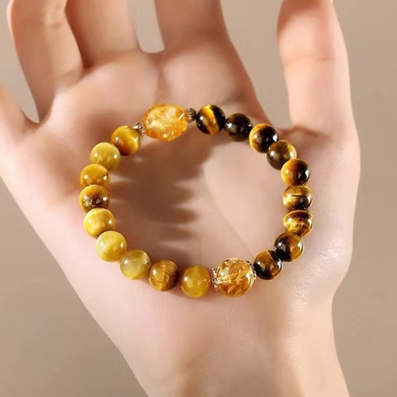 Buddha Stones Natural Yellow Black Tiger Eye Citrine Strength Bracelet Bracelet BS 10