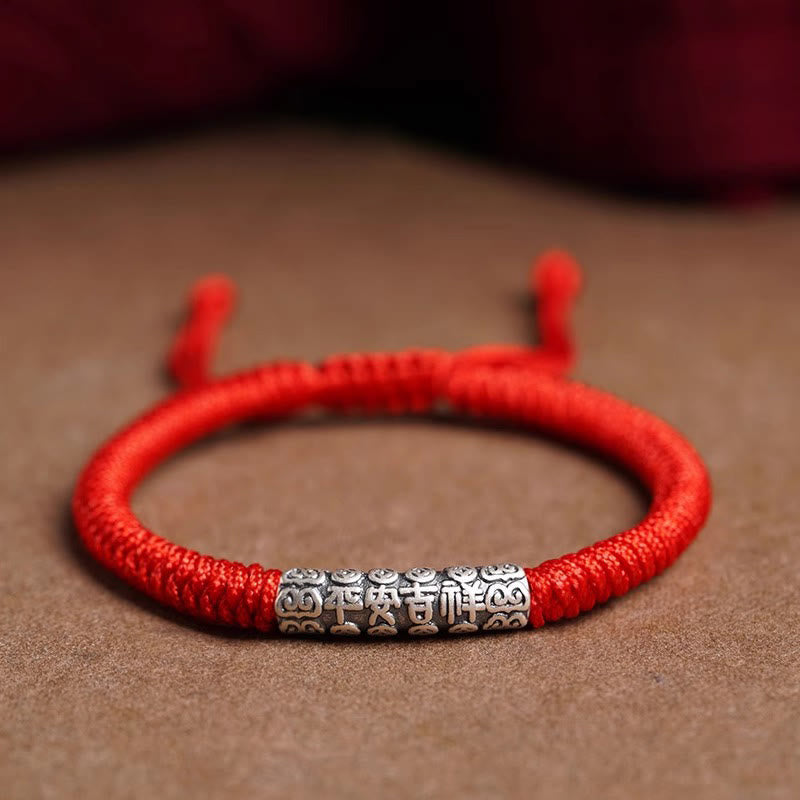 Buddha Stones Handmade 999 Sterling Silver Peace and Good Fortune Om Mani Padme Hum Luck Rope Bracelet Bracelet BS Red(Wrist Circumference 14-20cm) Peace and Good Fortune