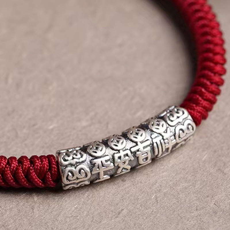 Buddha Stones Handmade 999 Sterling Silver Peace and Good Fortune Om Mani Padme Hum Luck Rope Bracelet Bracelet BS 12