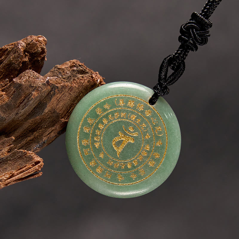 Foviel Vairocana Tathagata Sanskrit Mantra Various Crystal Black Obsidian Green Aventurine Strength Necklace Pendant