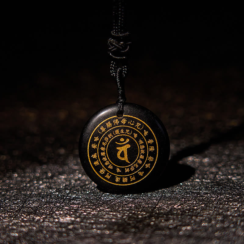 Foviel Vairocana Tathagata Sanskrit Mantra Various Crystal Black Obsidian Green Aventurine Strength Necklace Pendant
