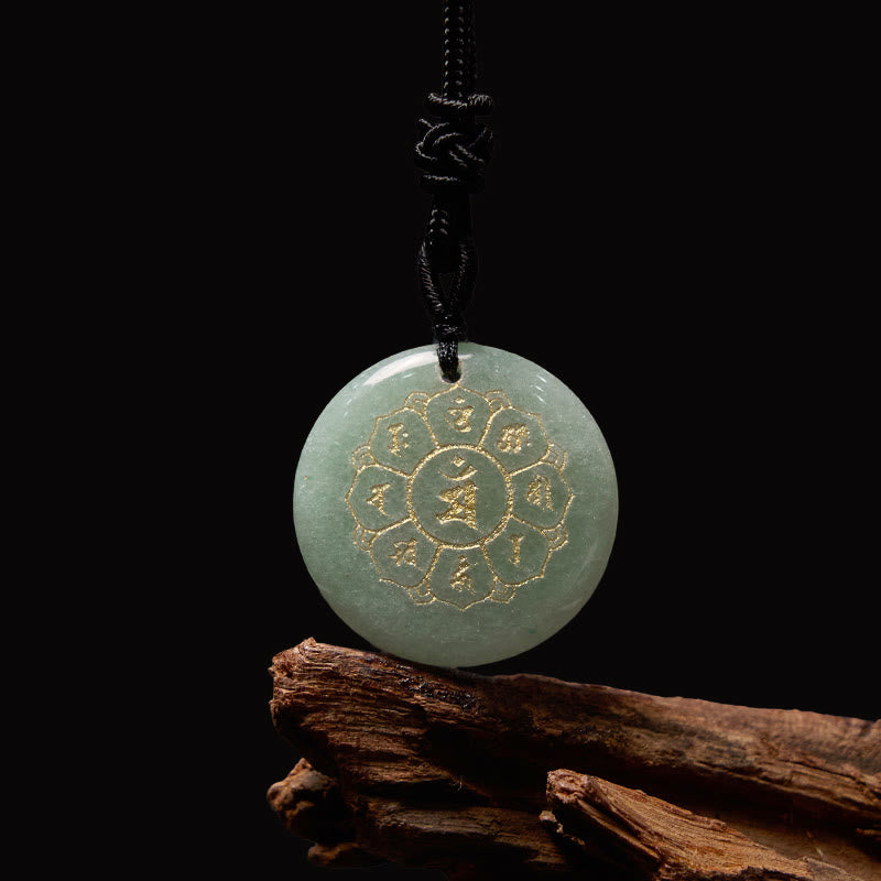 Pendentif collier de force en obsidienne noire avec divers cristaux naturels Foviel Om Mani Padme Hum