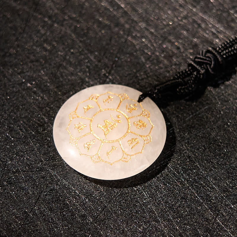 Pendentif collier de force en obsidienne noire avec divers cristaux naturels Foviel Om Mani Padme Hum