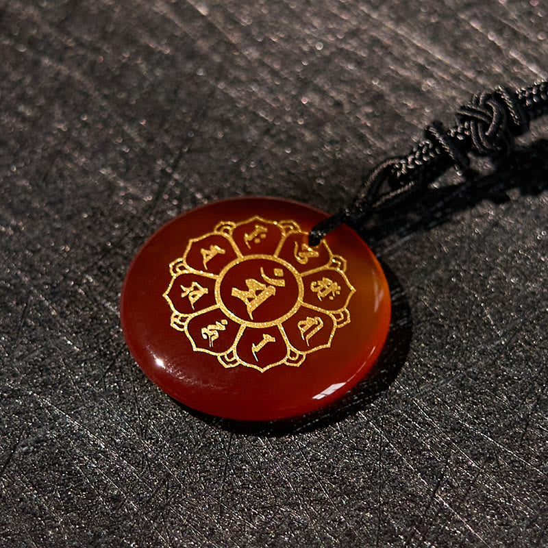 Pendentif collier de force en obsidienne noire avec divers cristaux naturels Foviel Om Mani Padme Hum
