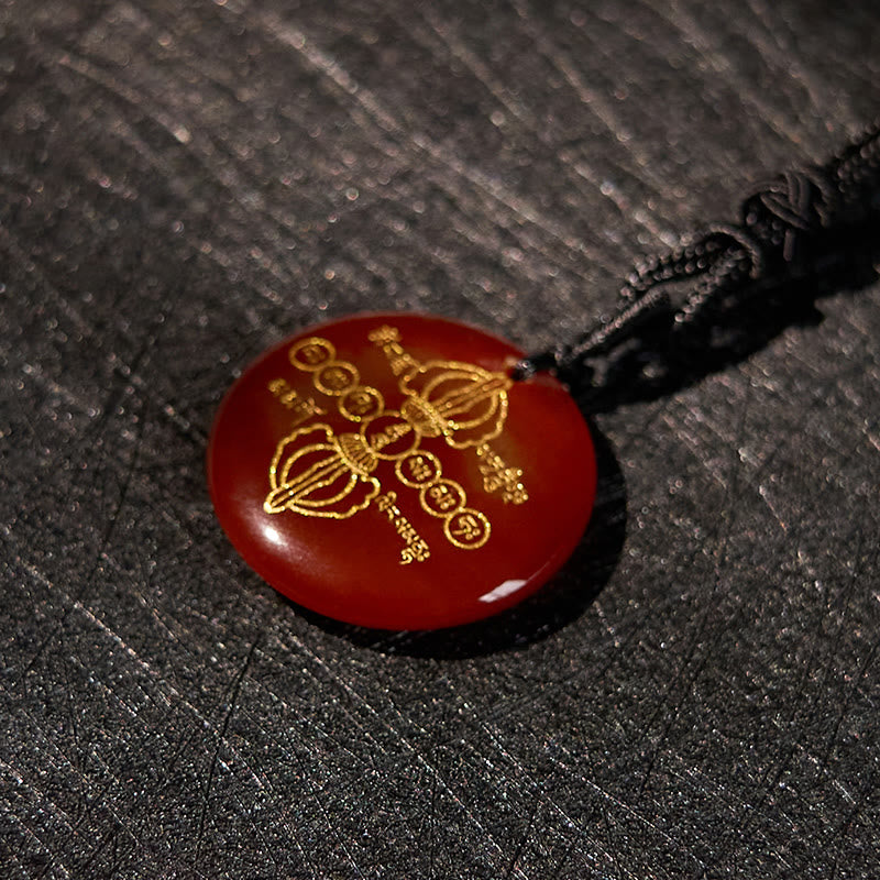 Foviel Vajra Dorje Sanskrit Muster Natürlich Verschiedene Kristall schwarzer Obsidian Fulfilment Halskette Anhänger