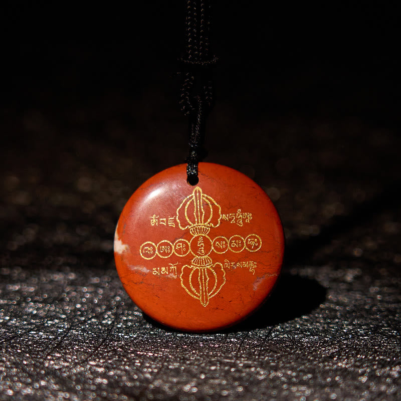 Foviel Vajra Dorje Sanskrit Muster Natürlich Verschiedene Kristall schwarzer Obsidian Fulfilment Halskette Anhänger