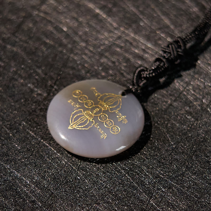 Foviel Vajra Dorje Sanskrit Muster Natürlich Verschiedene Kristall schwarzer Obsidian Fulfilment Halskette Anhänger