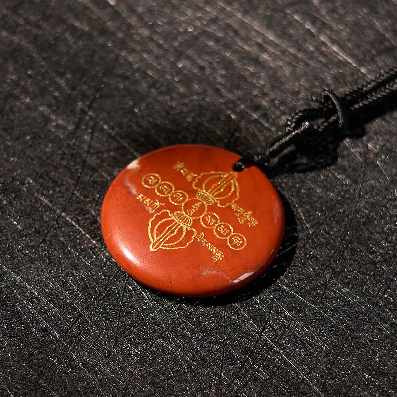 Foviel Vajra Dorje Sanskrit Muster Natürlich Verschiedene Kristall schwarzer Obsidian Fulfilment Halskette Anhänger