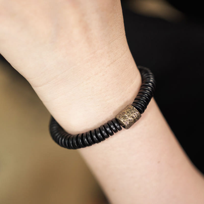 Buddha Stones Ebony Wood Copper Brass Calm Bracelet Bracelet BS 8