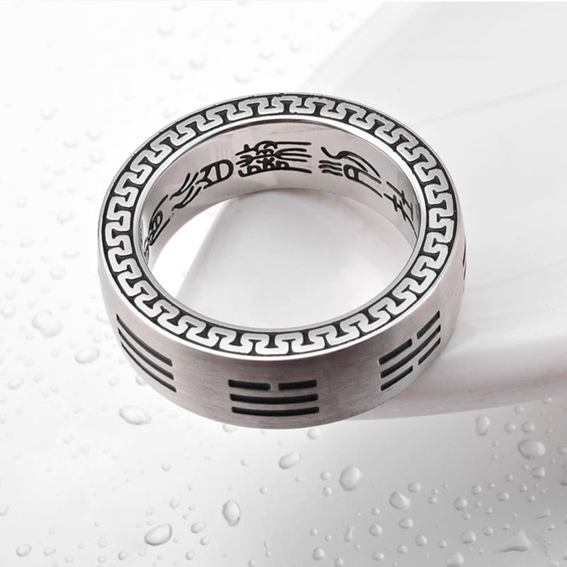 Foviel Bagua Yin Yang Taoist Nine-Character Mantra Titanium Steel Harmony Ring