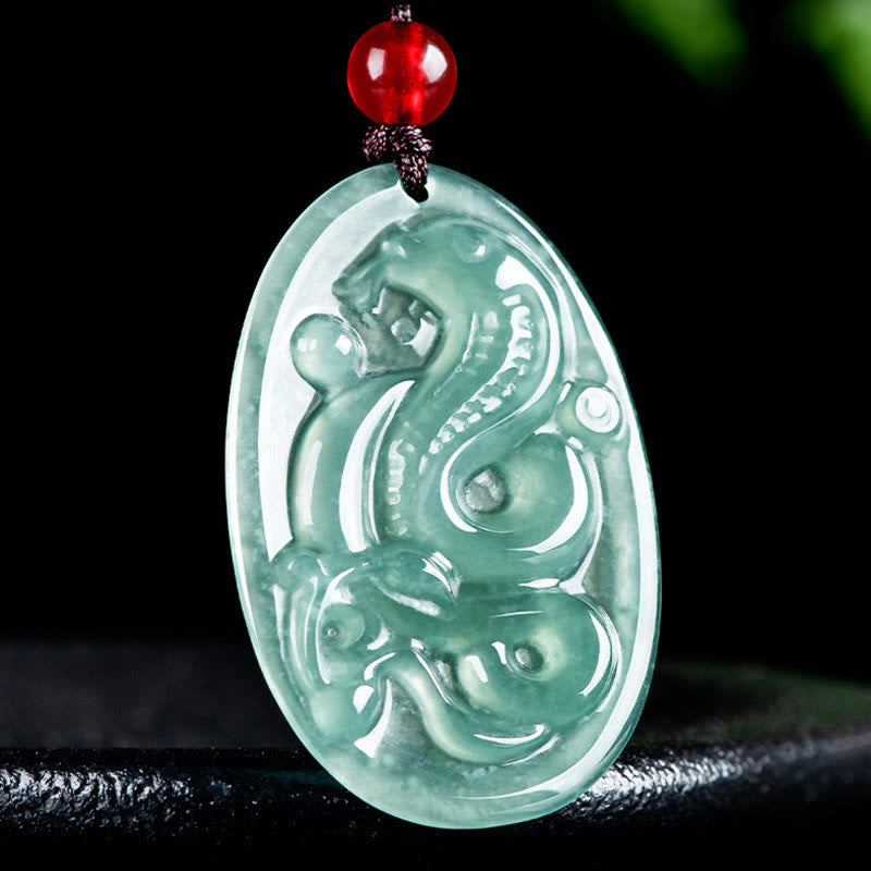 Buddha Stones Natural Jade Oval Year Of The Snake Luck Necklace Pendant - image 2