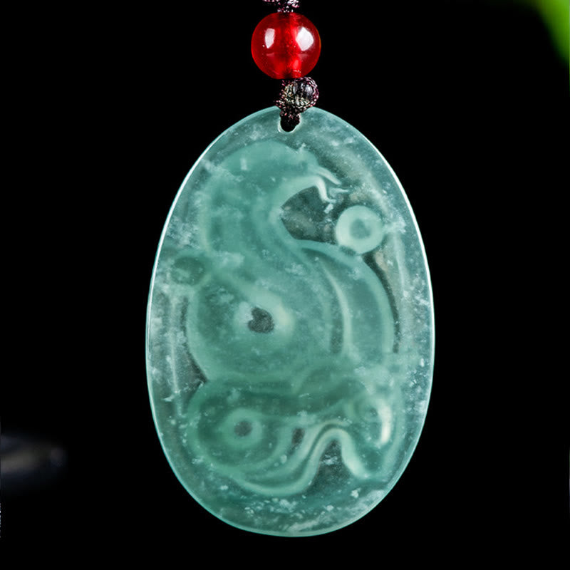Buddha Stones Natural Jade Oval Year Of The Snake Luck Necklace Pendant - image 4