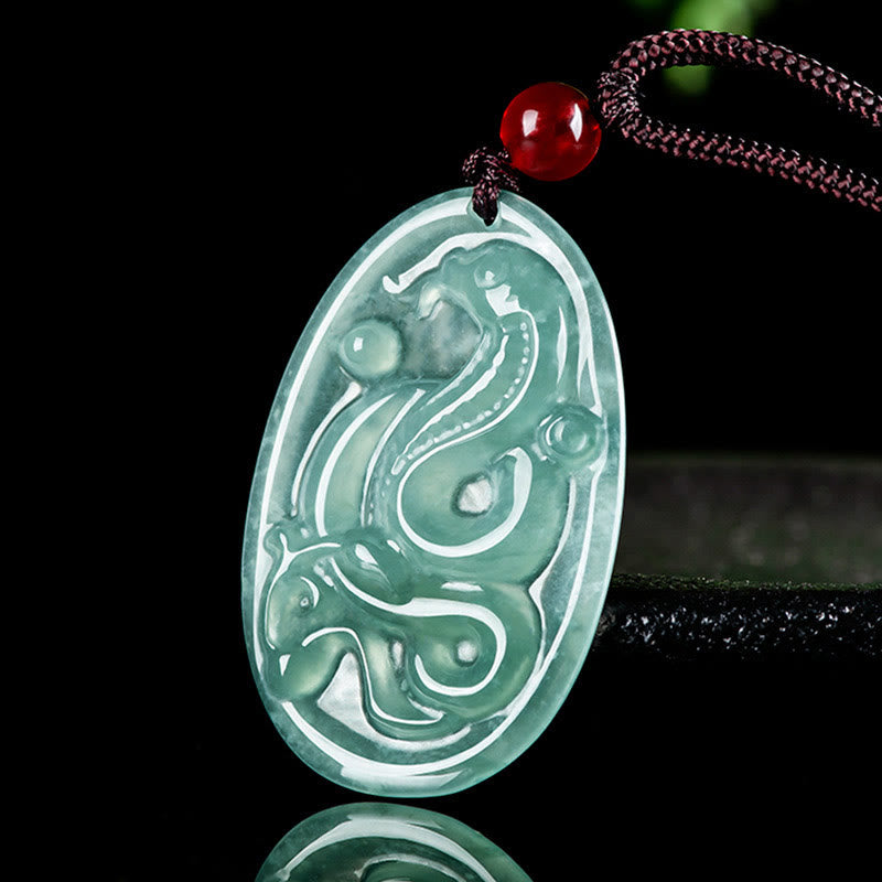 Buddha Stones Natural Jade Oval Year Of The Snake Luck Necklace Pendant - image 3
