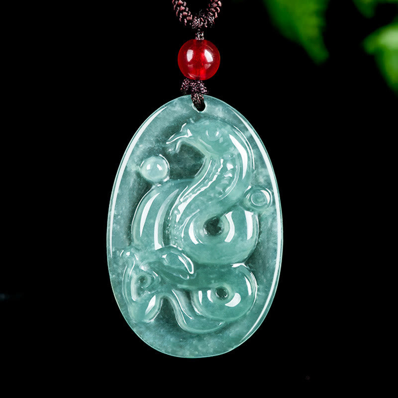 Buddha Stones Natural Jade Oval Year Of The Snake Luck Necklace Pendant - Jade Snake - image 1