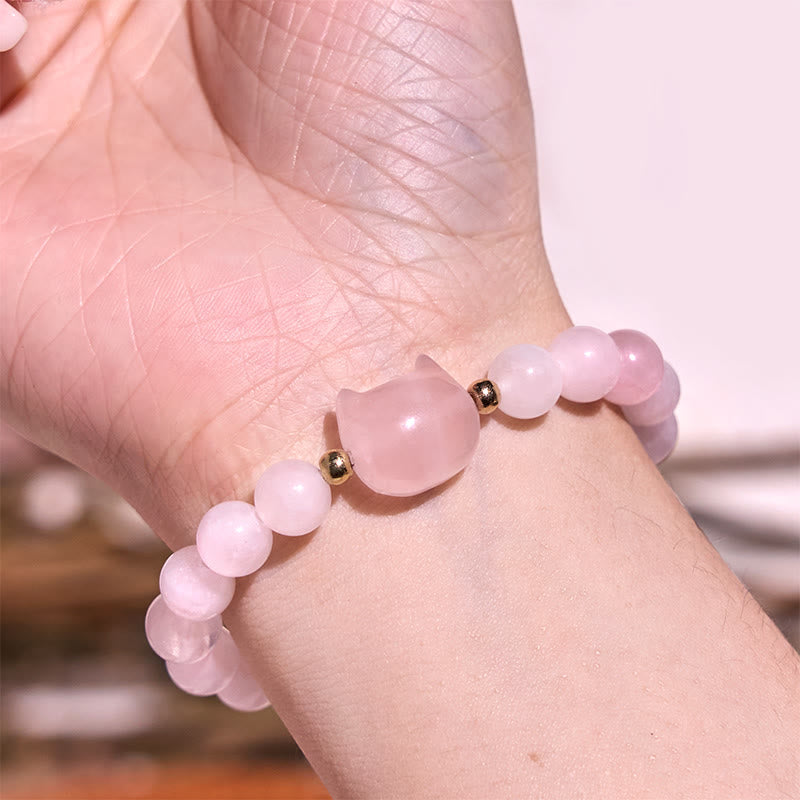 Foviel M. Amethyst Grüne Aventurin Rose QuartzForite Cat Kopf Balance Glück Armband