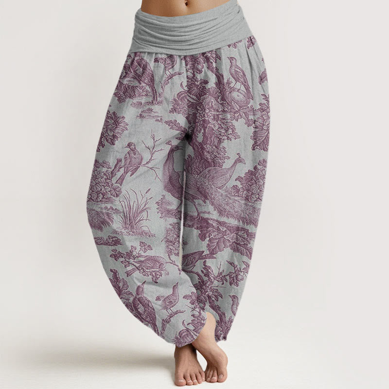 Buddha Stones Cotton Birds Trees Branches Pattern Women's Elastic Waist Harem Pants - LightGrey - US22,UK/AU26,EU54 (6XL) - image 5