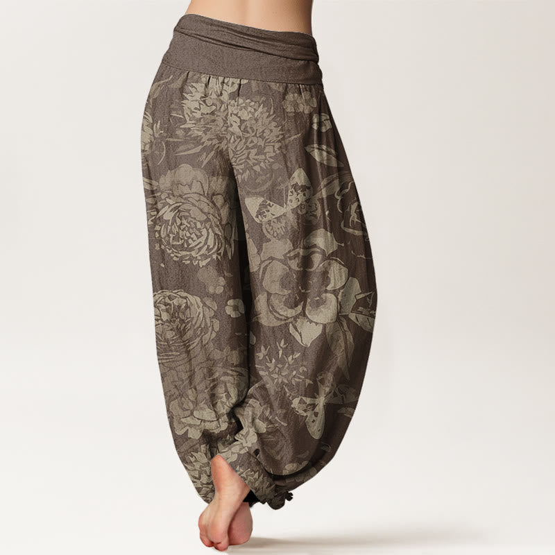 Buddha Stones Casual Peony Flowers Leaves Women's Elastic Waist Harem Pants - image 7