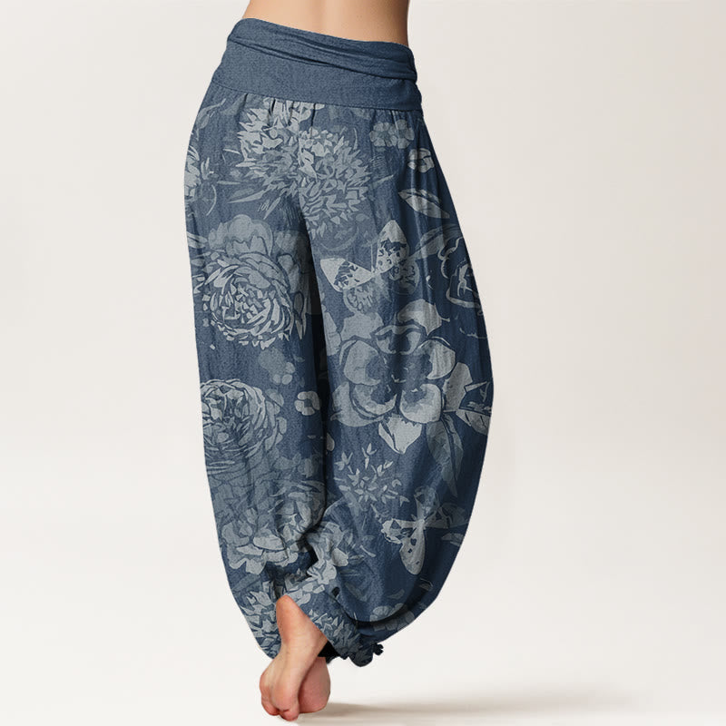 Buddha Stones Casual Peony Flowers Leaves Women's Elastic Waist Harem Pants - image 10
