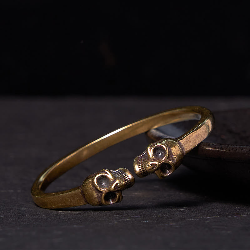 Foviel The Lord Of The Corpse Forest Copper Brass Double Skull Keep Away Evil Spirits Cuff Bracelet Bangle
