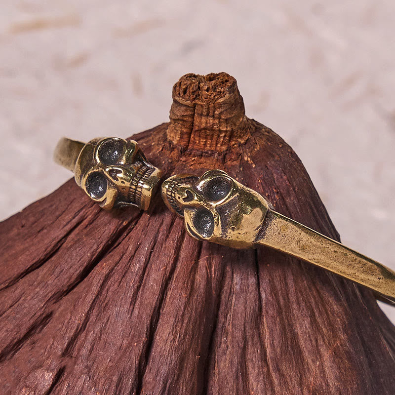 Foviel The Lord Of The Corpse Forest Copper Brass Double Skull Keep Away Evil Spirits Cuff Bracelet Bangle