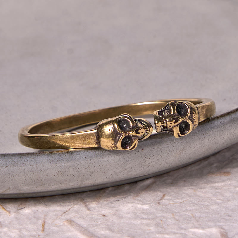 Foviel The Lord Of The Corpse Forest Copper Brass Double Skull Keep Away Evil Spirits Cuff Bracelet Bangle