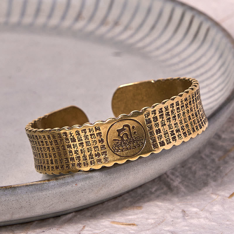 Bracelet jonc Foviel avec mantra de la Grande Compassion en cuivre et laiton pour la chance et le bien-être