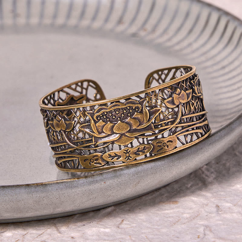 Foviel Hollow Lotus Silber überzogen Kupfer spirituell Erleuchtung Armband