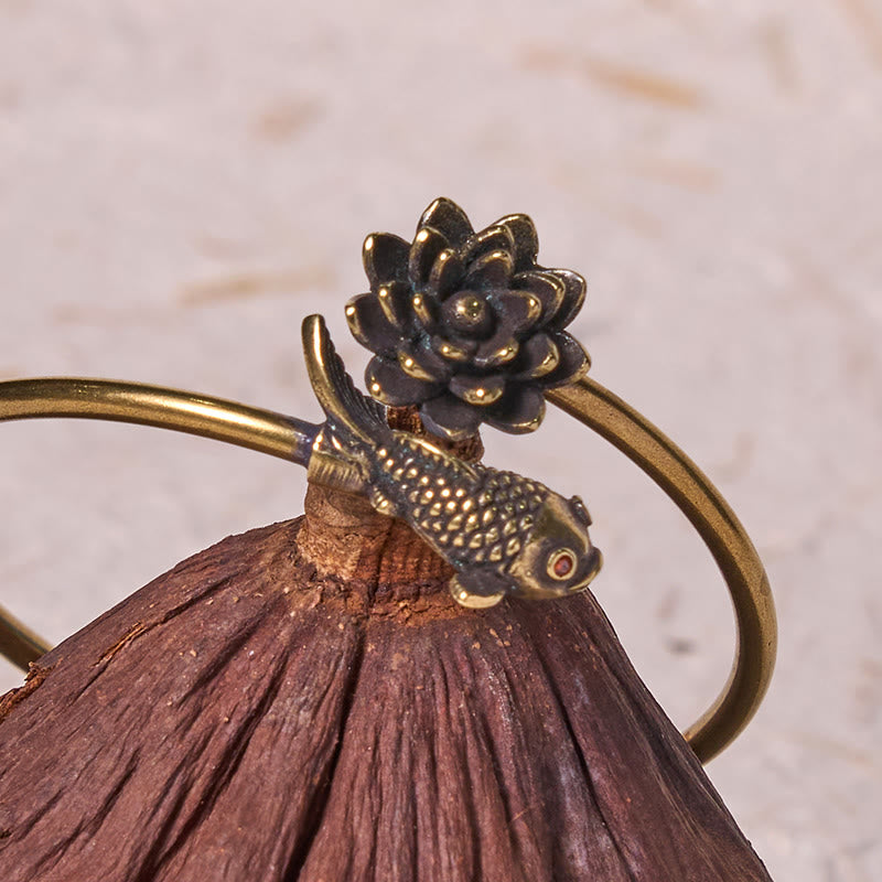 Foviel Lotus Blume Koi Fisch Kupfer Messing Erleuchtung Glück Armband Armreif