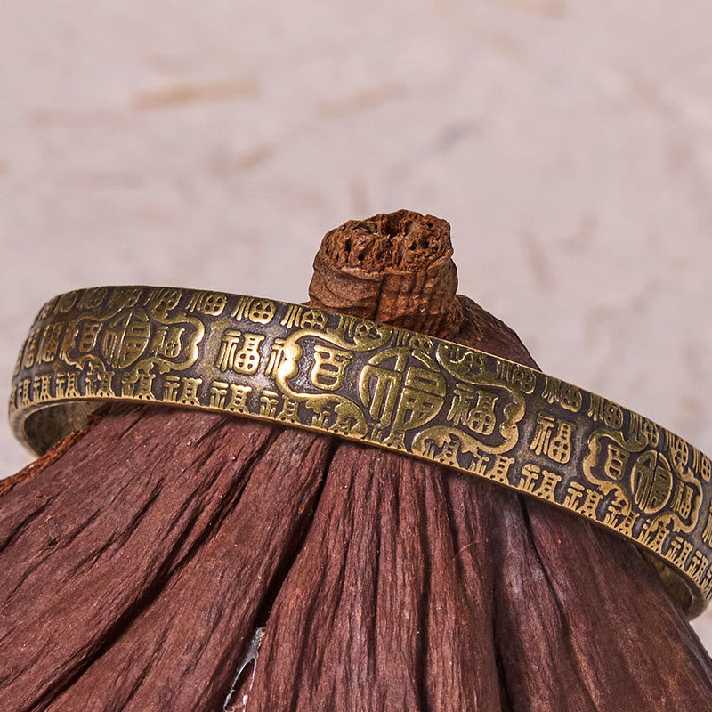Foviel Hundred Blessings Fu Character Copper Brass Luck Bracelet Bangle